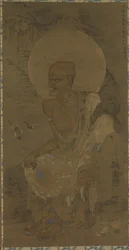 Arhat (Dakora Sonja - Nakula) assis; un homme debout à sa gauche, période Nanbokucho, milieu du 14ème siècle
